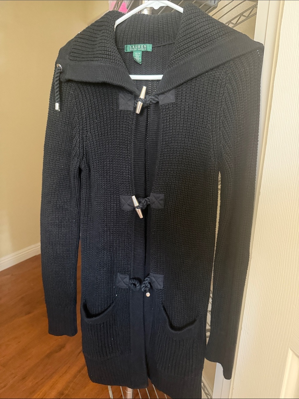 Lauren Ralph Lauren Black Knit Toggle Coatigan